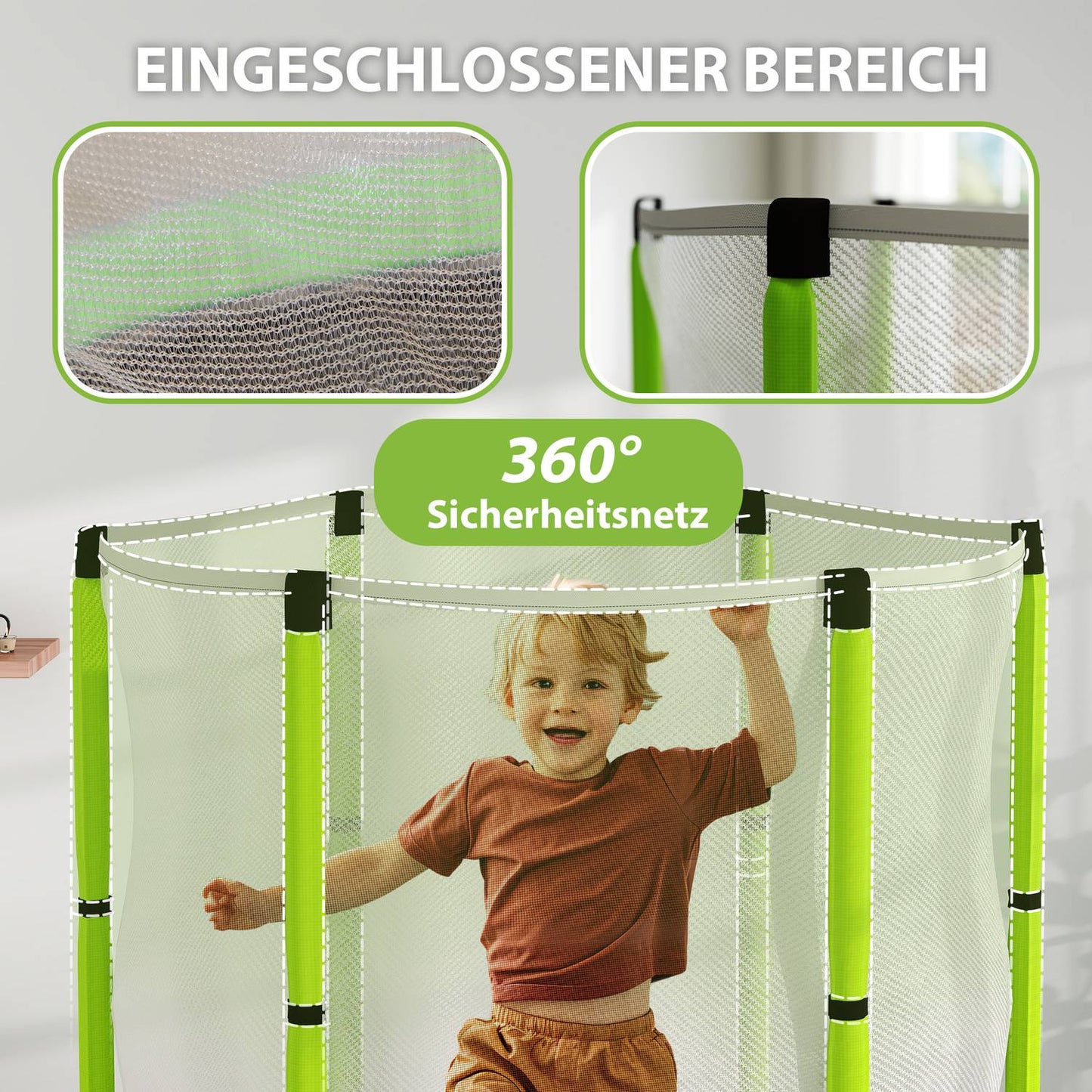 Children's trampoline 140cm with safety net, green