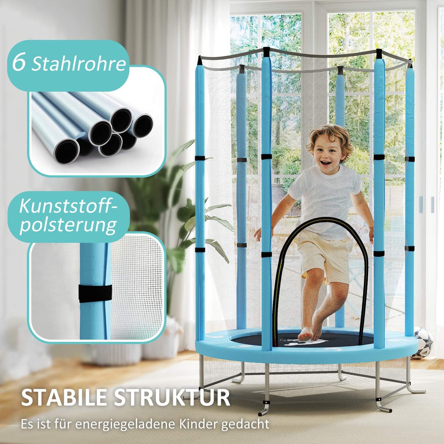 Indoor trampoline for children, Ø140 cm - Safety net, Zip Door