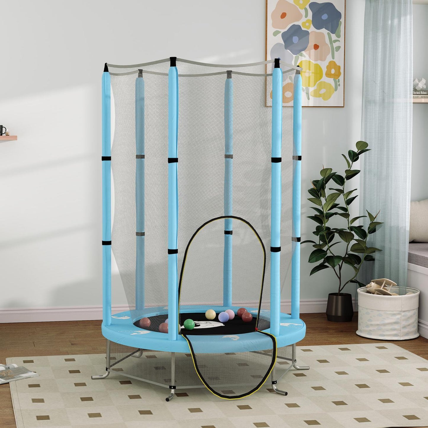 Indoor trampoline for children, Ø140 cm - Safety net, Zip Door