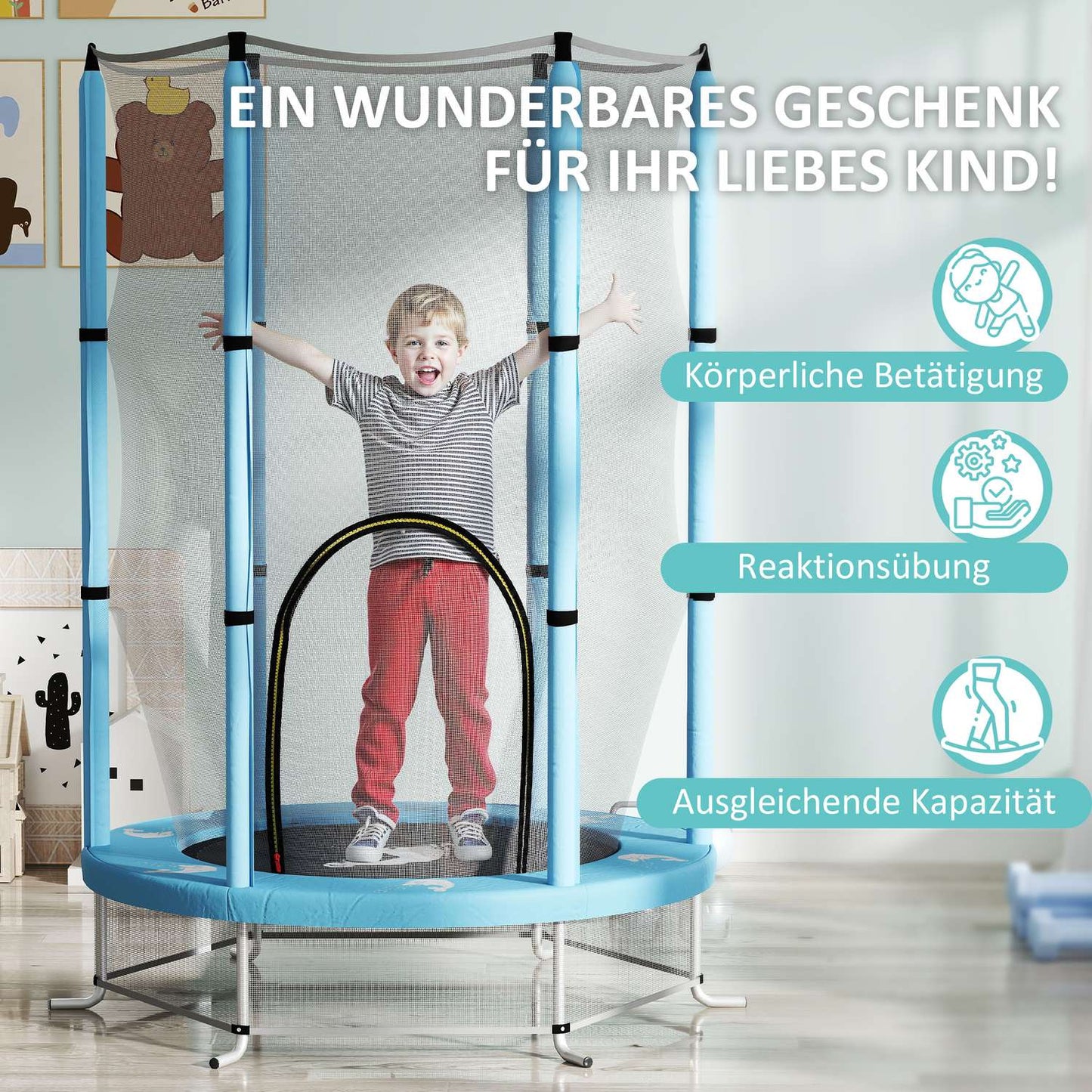 Indoor trampoline for children, Ø140 cm - Safety net, Zip Door