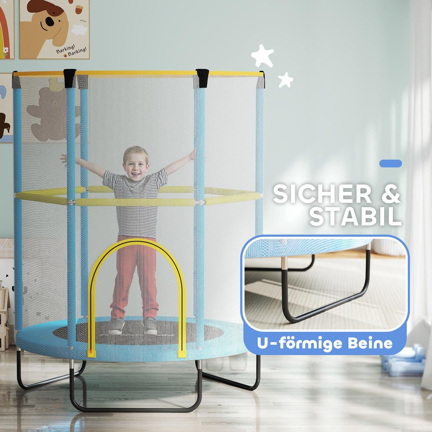 Indoor trampoline for children with safety net, 140 cm, dark blue