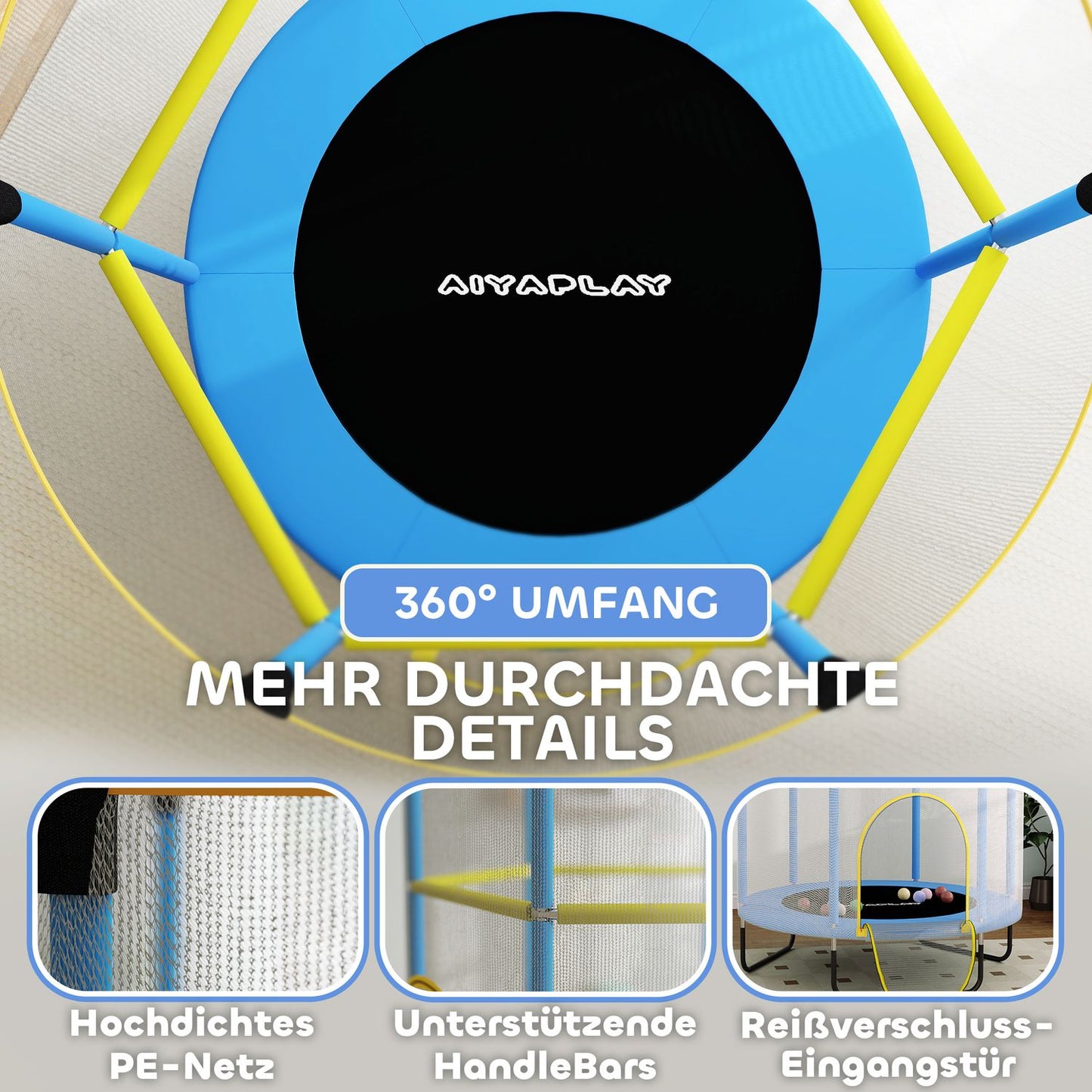 Indoor trampoline for children with safety net, 140 cm, dark blue