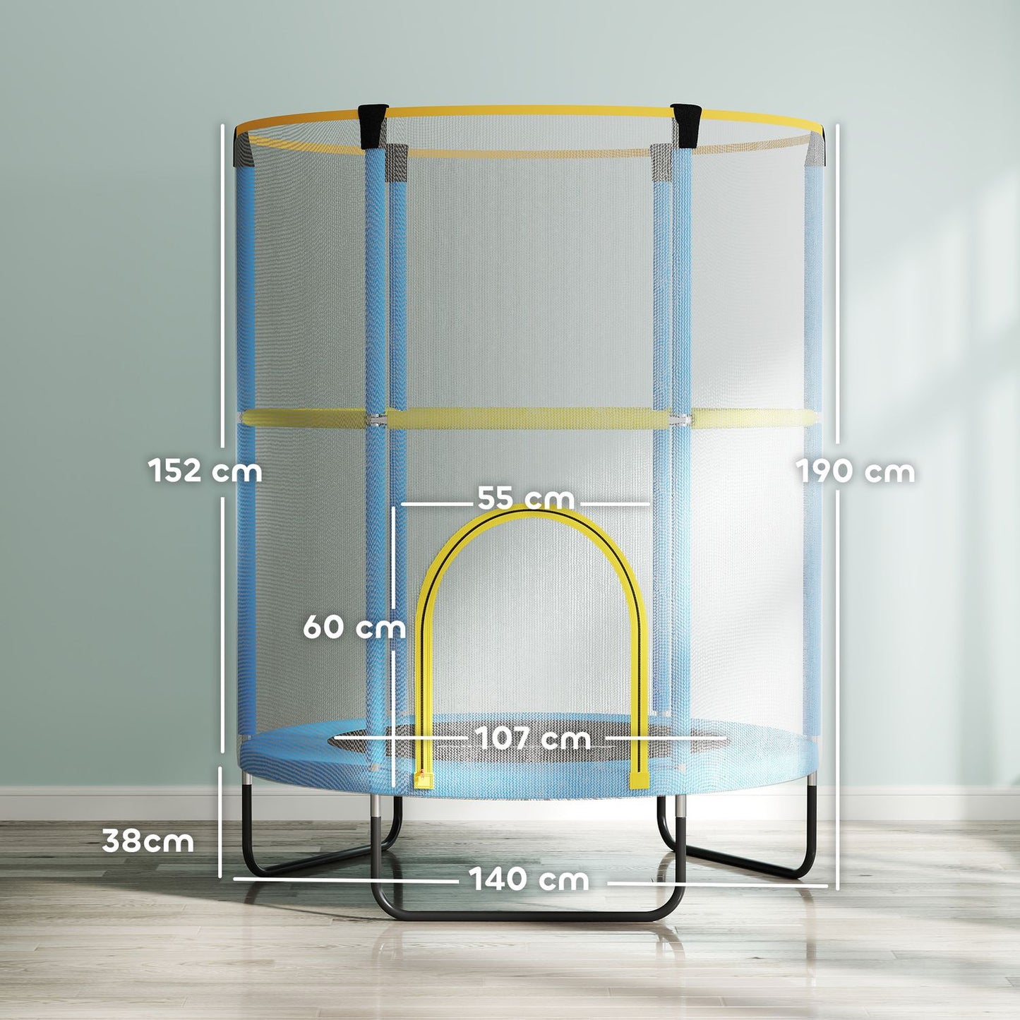 Indoor trampoline for children with safety net, 140 cm, dark blue