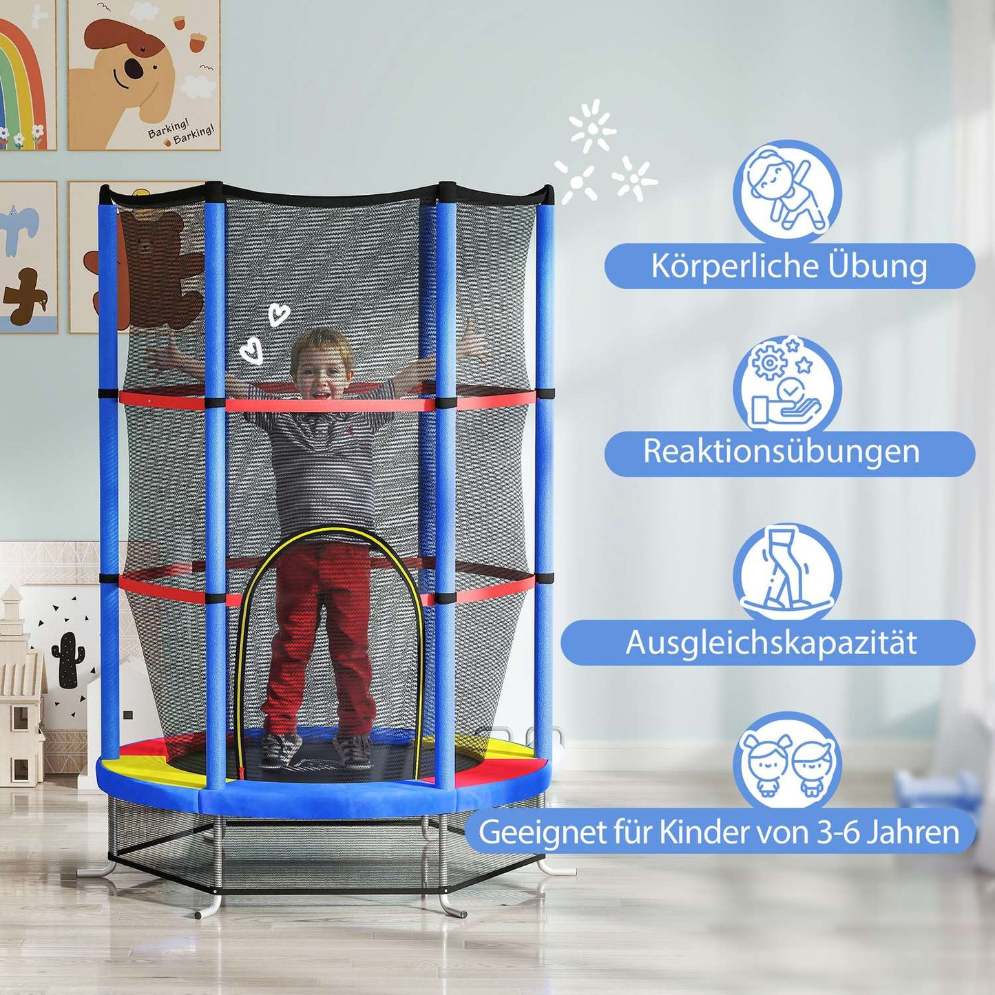 Children's trampoline with safety net - indoor/outdoor, Ø140 cm