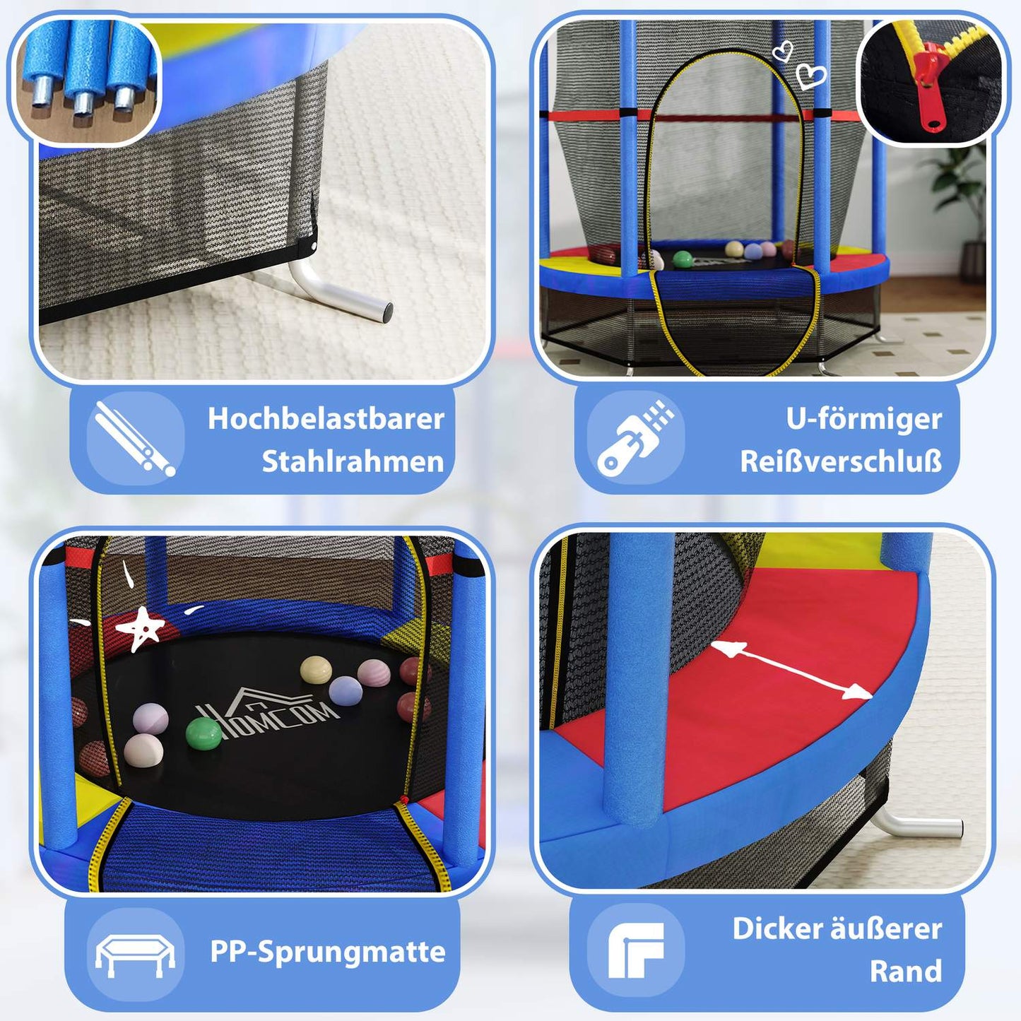 Children's trampoline with safety net - indoor/outdoor, Ø140 cm