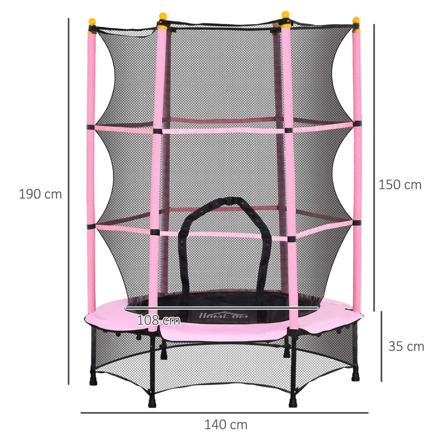 Children's trampoline with safety net, Pink, Ø140 cm