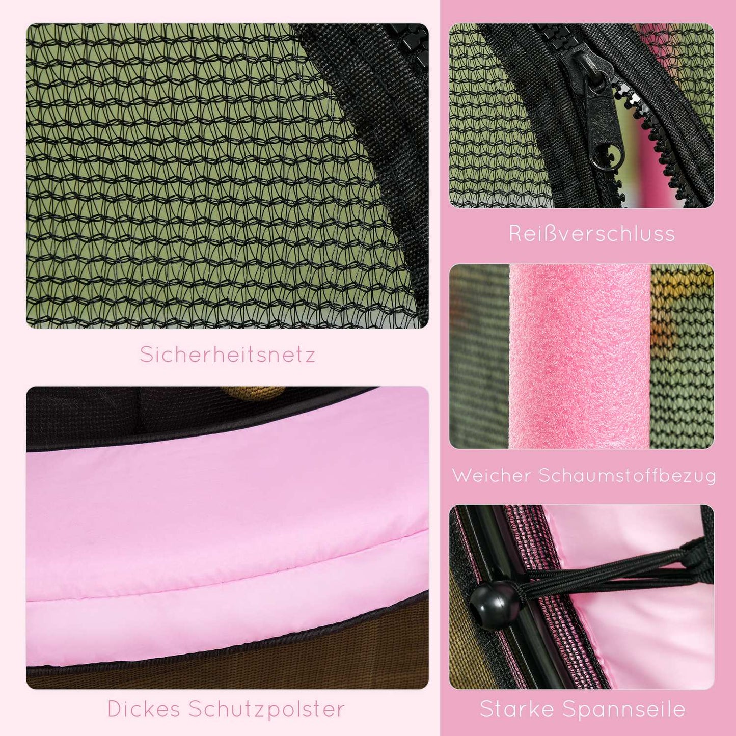 Children's trampoline with safety net, Pink, Ø140 cm