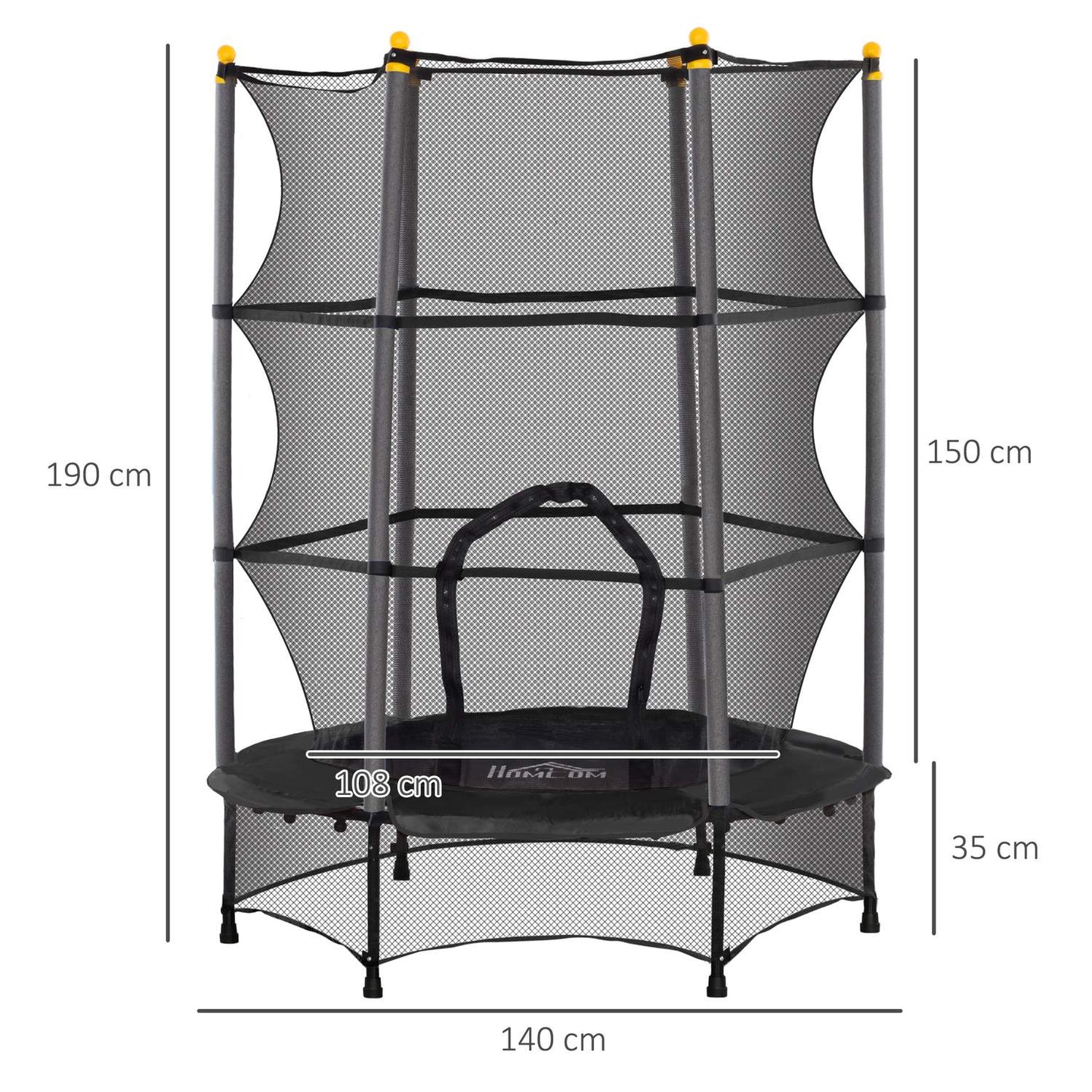 Children's trampoline with safety net, 140 cm, black