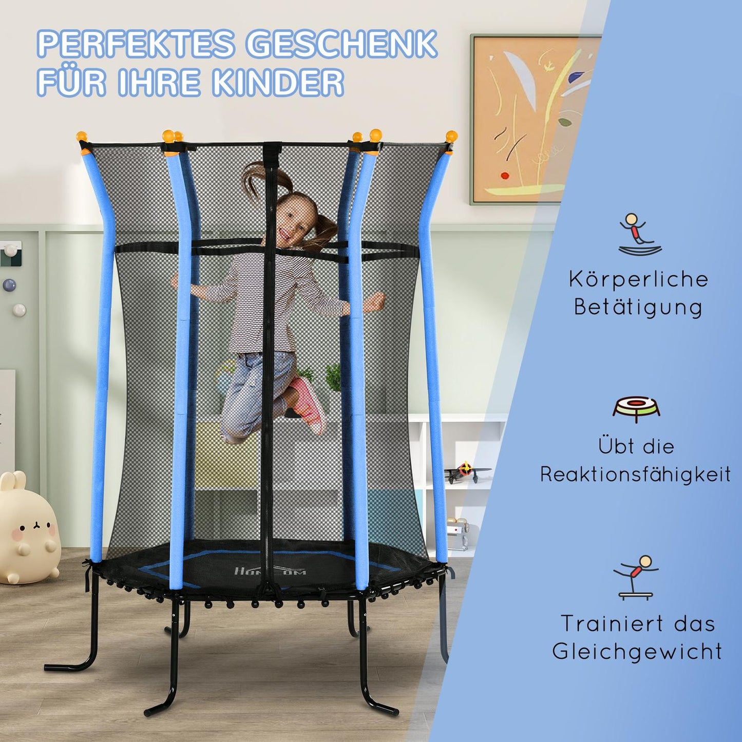Indoor trampoline for children, Ø163.5 cm, Safety net, Blue