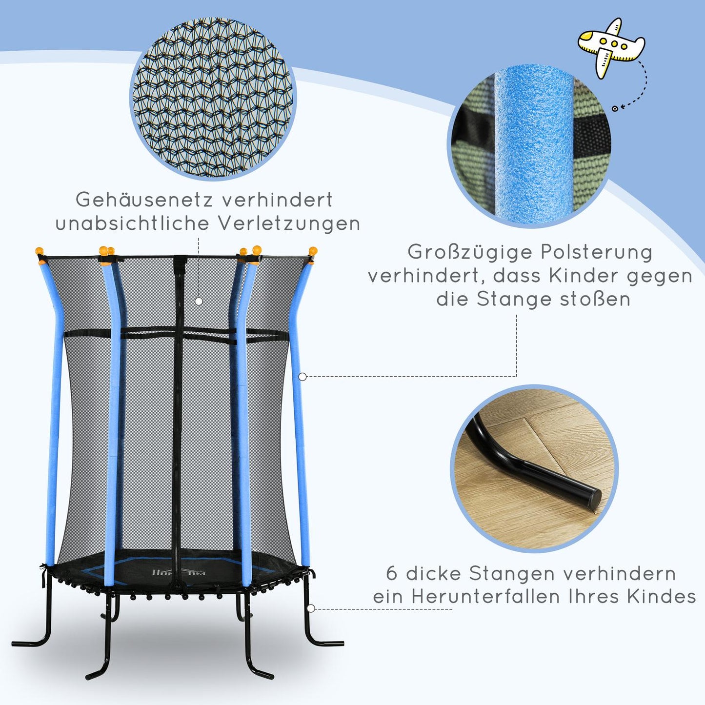 Indoor trampoline for children, Ø163.5 cm, Safety net, Blue