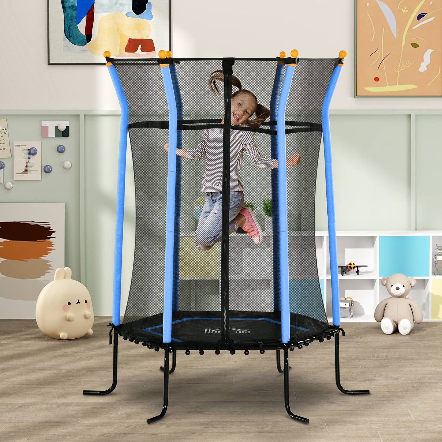 Indoor trampoline for children, Ø163.5 cm, Safety net, Blue