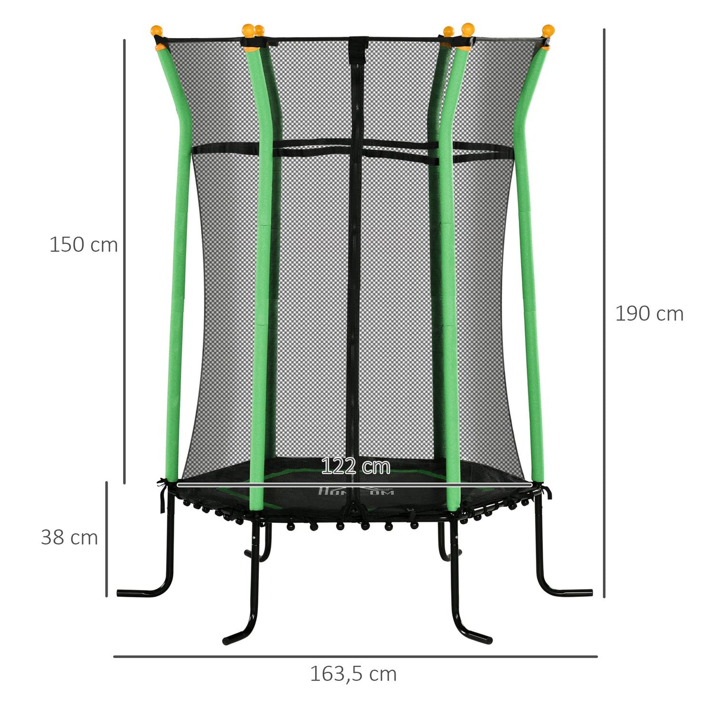 Children's trampoline with safety net, Ø163.5 cm, green