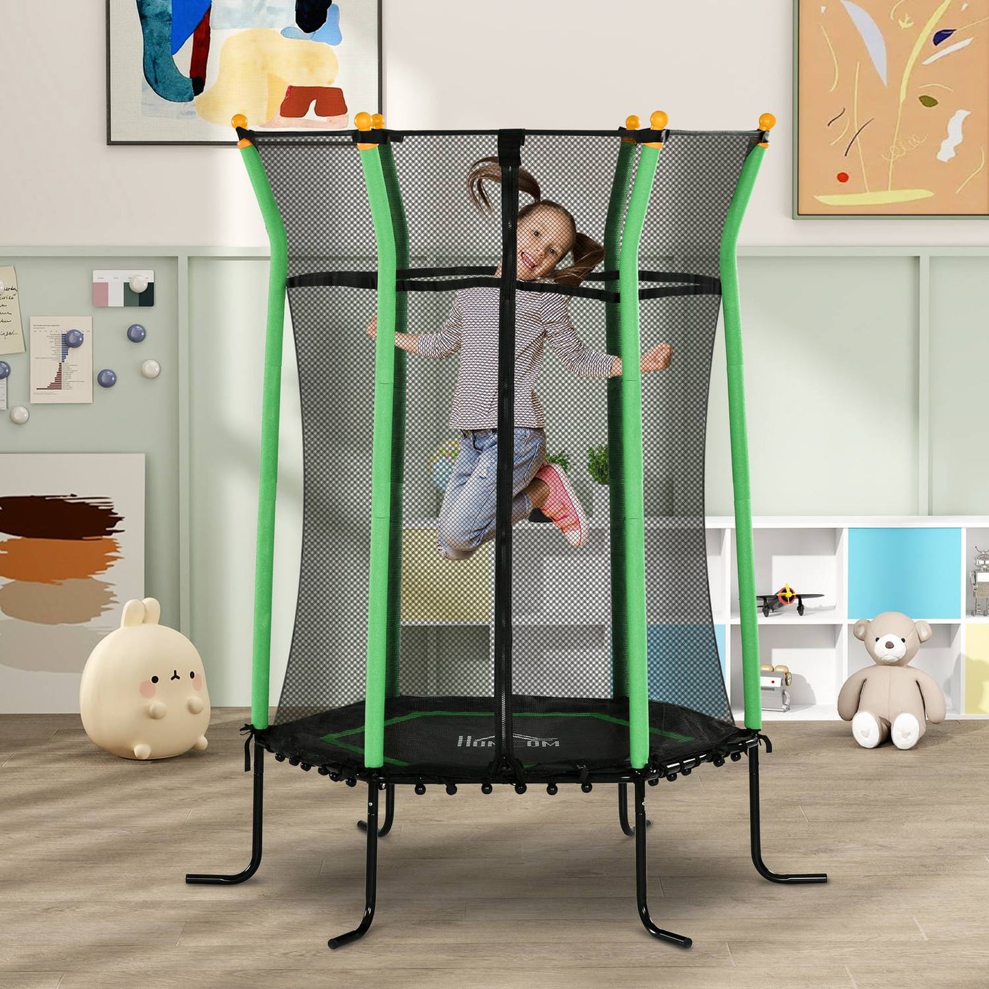 Children's trampoline with safety net, Ø163.5 cm, green