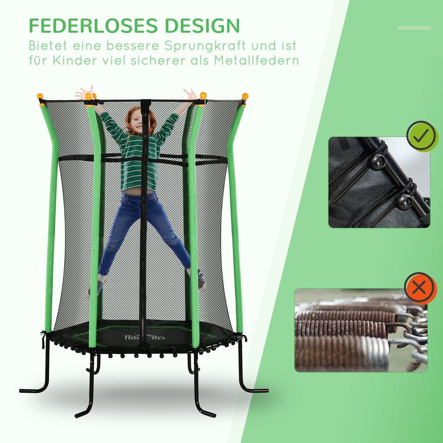 Children's trampoline with safety net, Ø163.5 cm, green