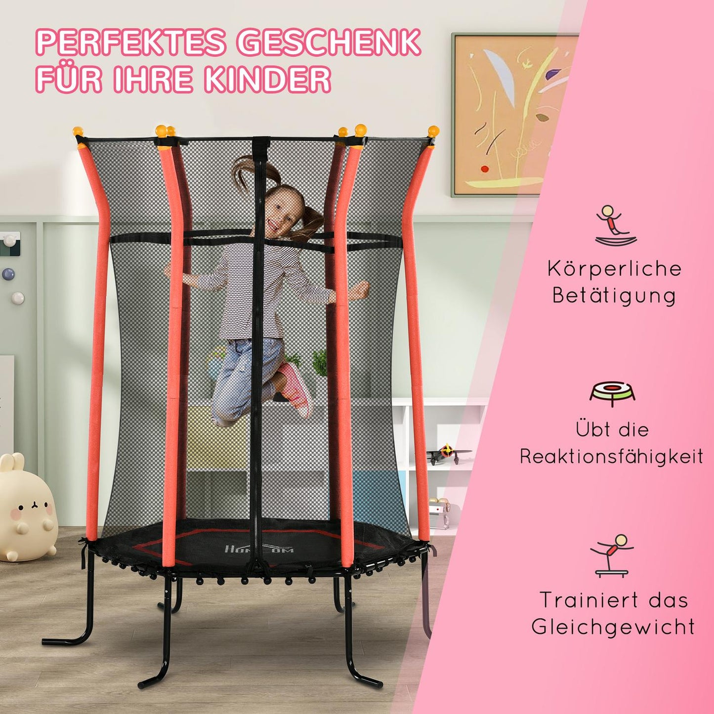 Indoor trampoline for children with safety net, limit 50 kg
