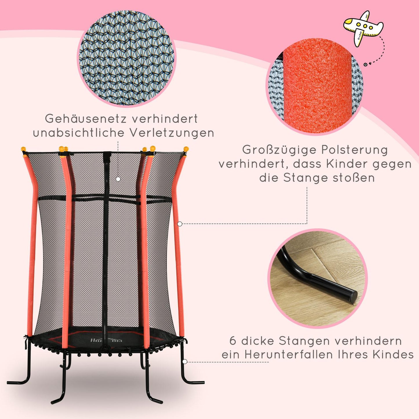 Indoor trampoline for children with safety net, limit 50 kg