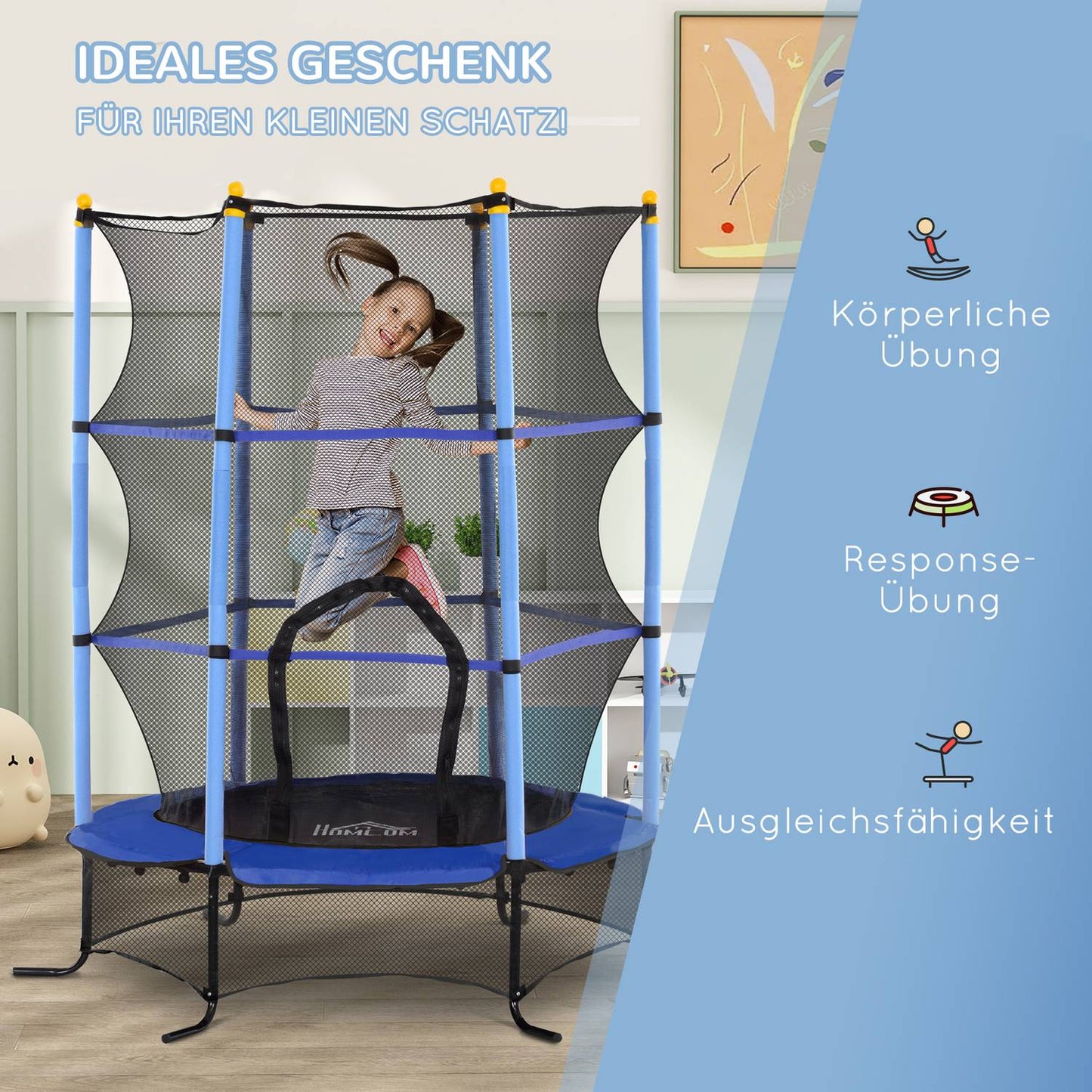 Garden trampoline for children, Ø163 cm, Safety net, Blue