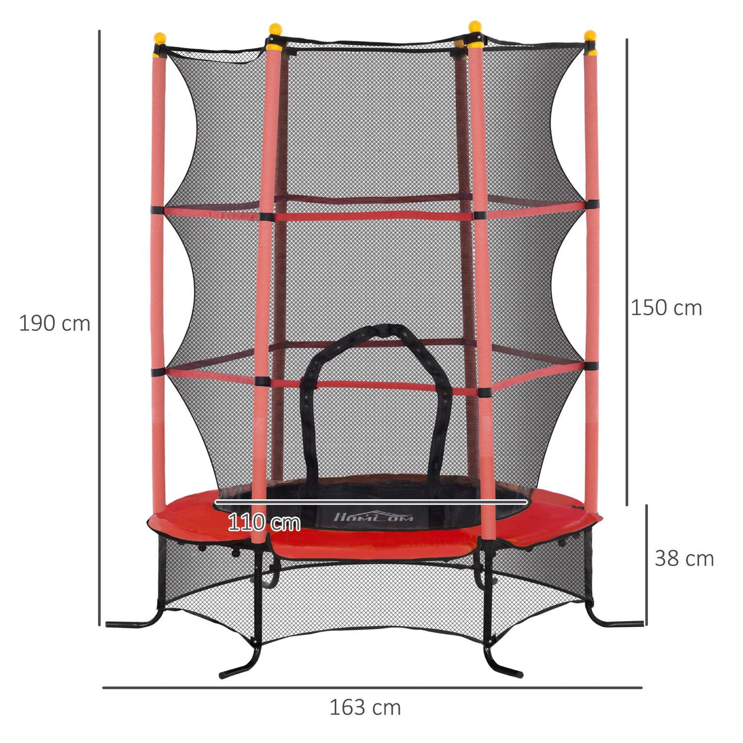 Children's trampoline with safety net, 163 cm, red