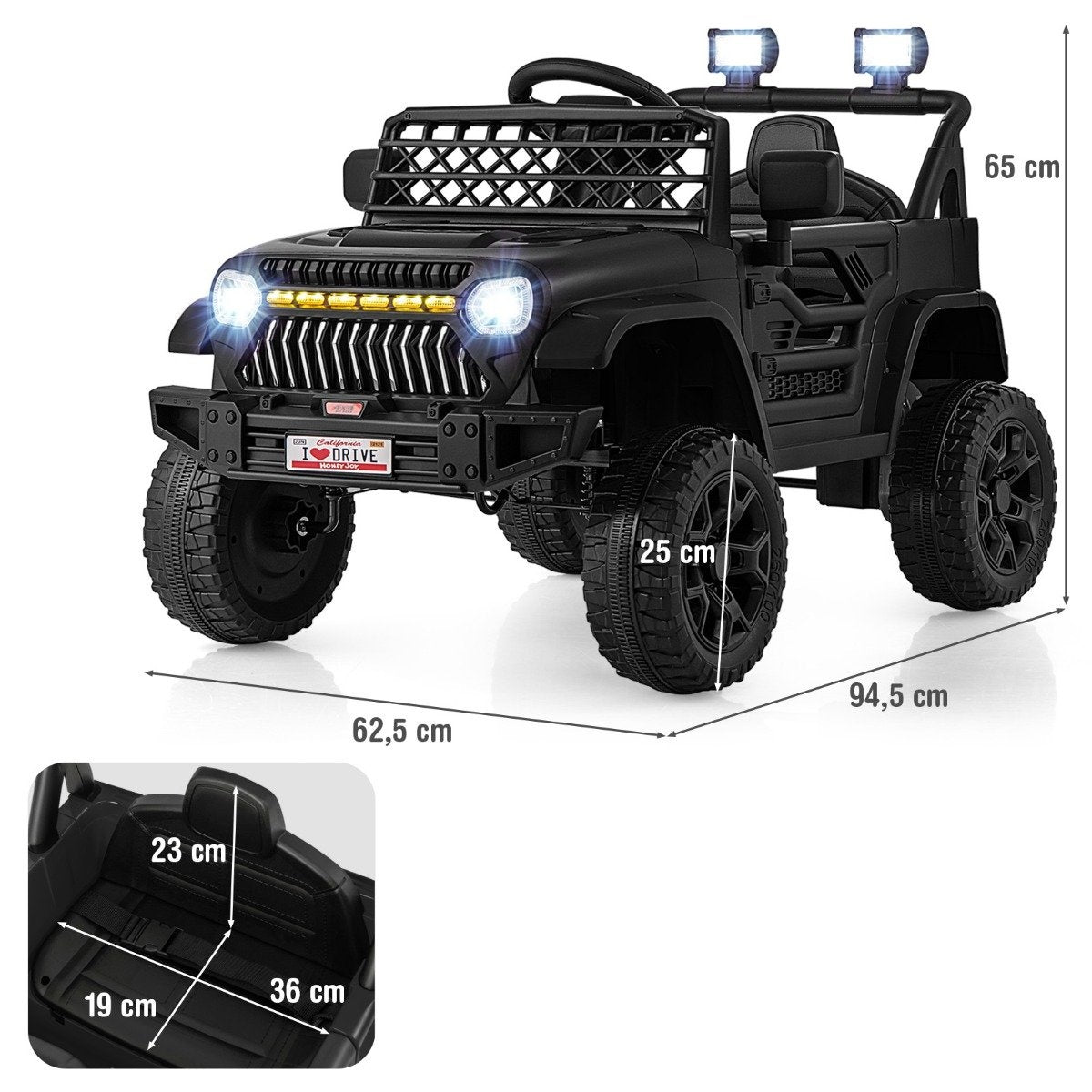 Children's truck with 12 V battery rechargeable electric car with remote control black