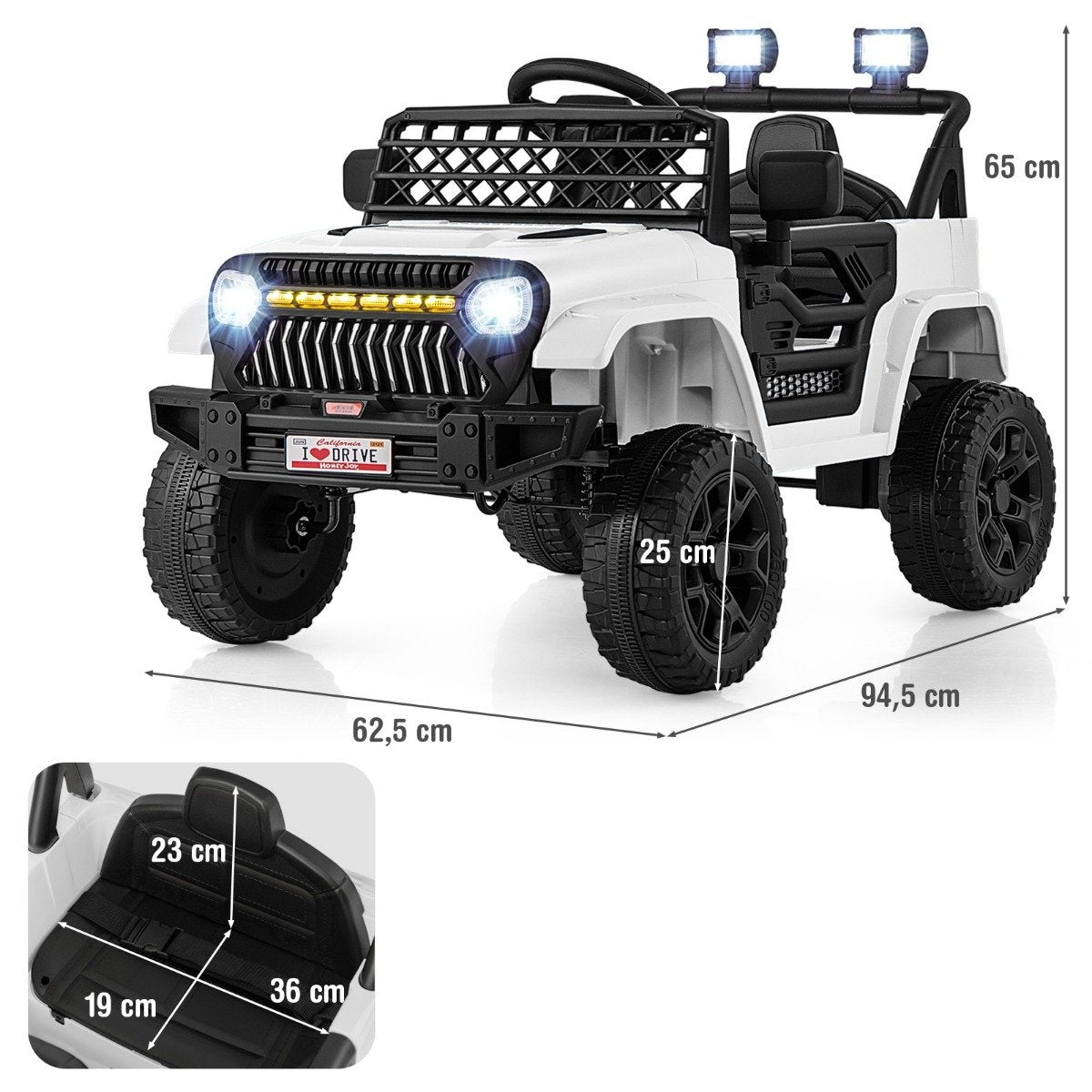 Children's truck with 12 V battery rechargeable electric car with remote control white