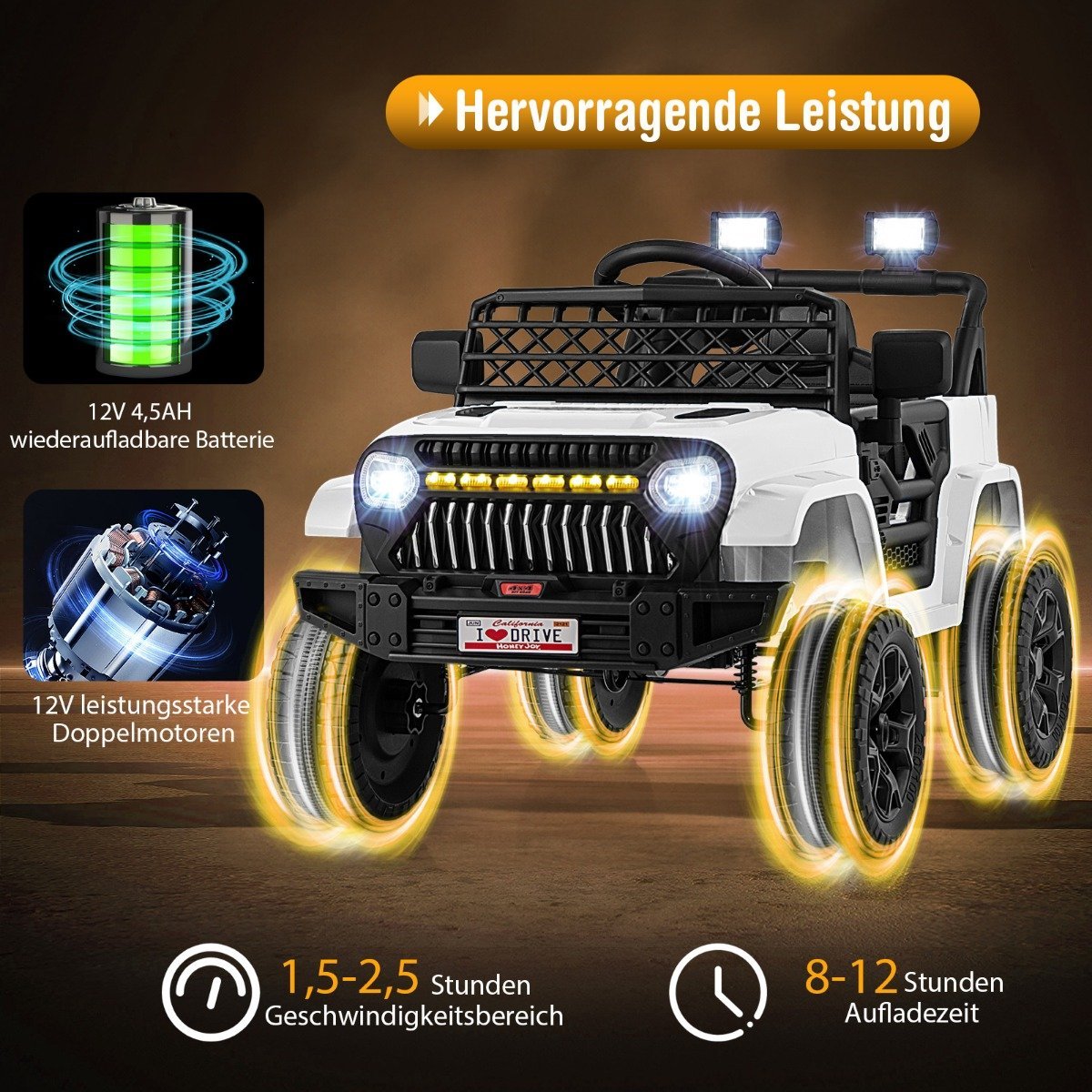 Children's truck with 12 V battery rechargeable electric car with remote control white