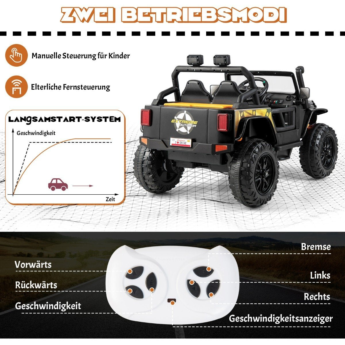 Children's vehicle battery-operated electric vehicle with remote control 123.5 x 70.3 x 71.3 cm black