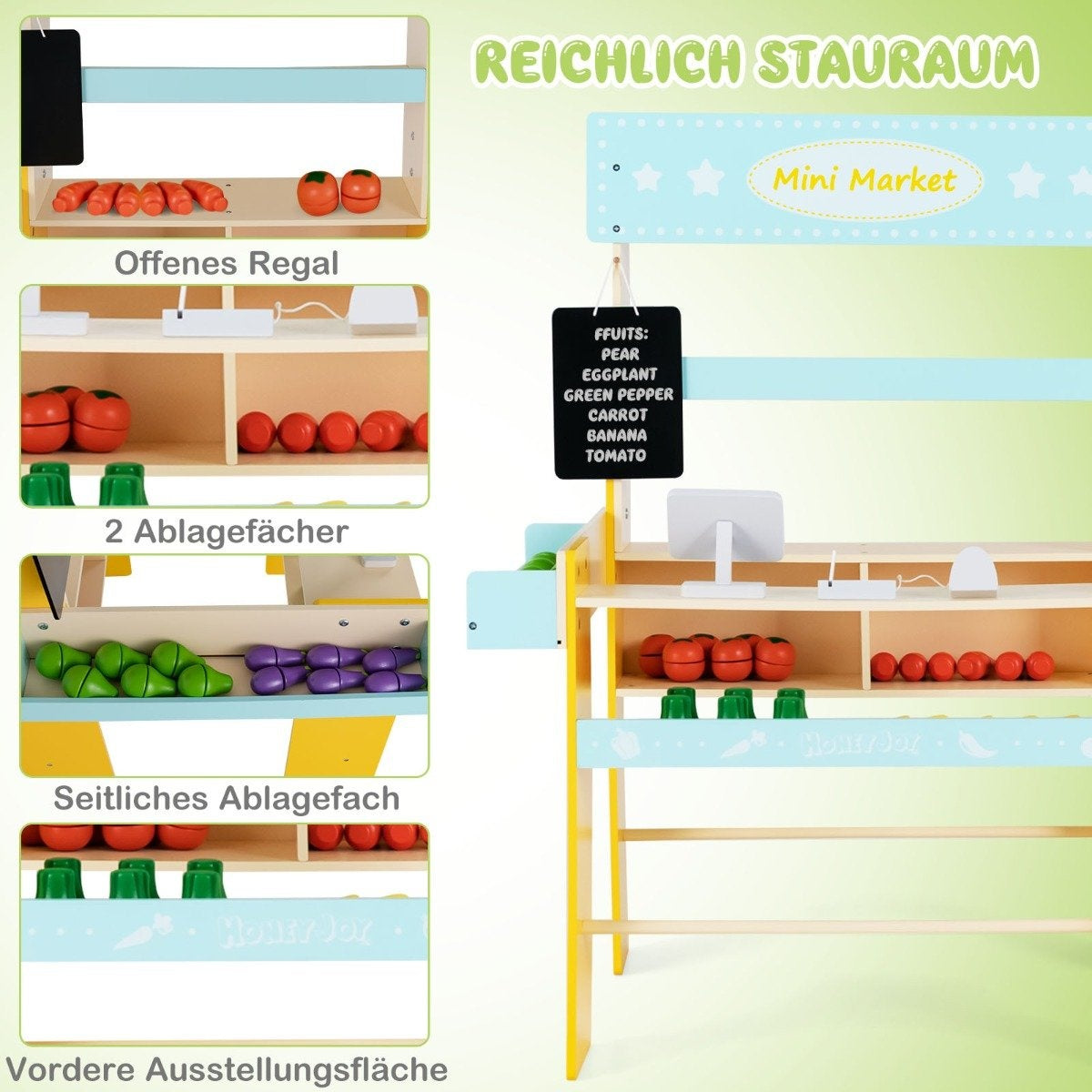 Children's wooden shop with removable board & POS machine & scanner & market toy set
