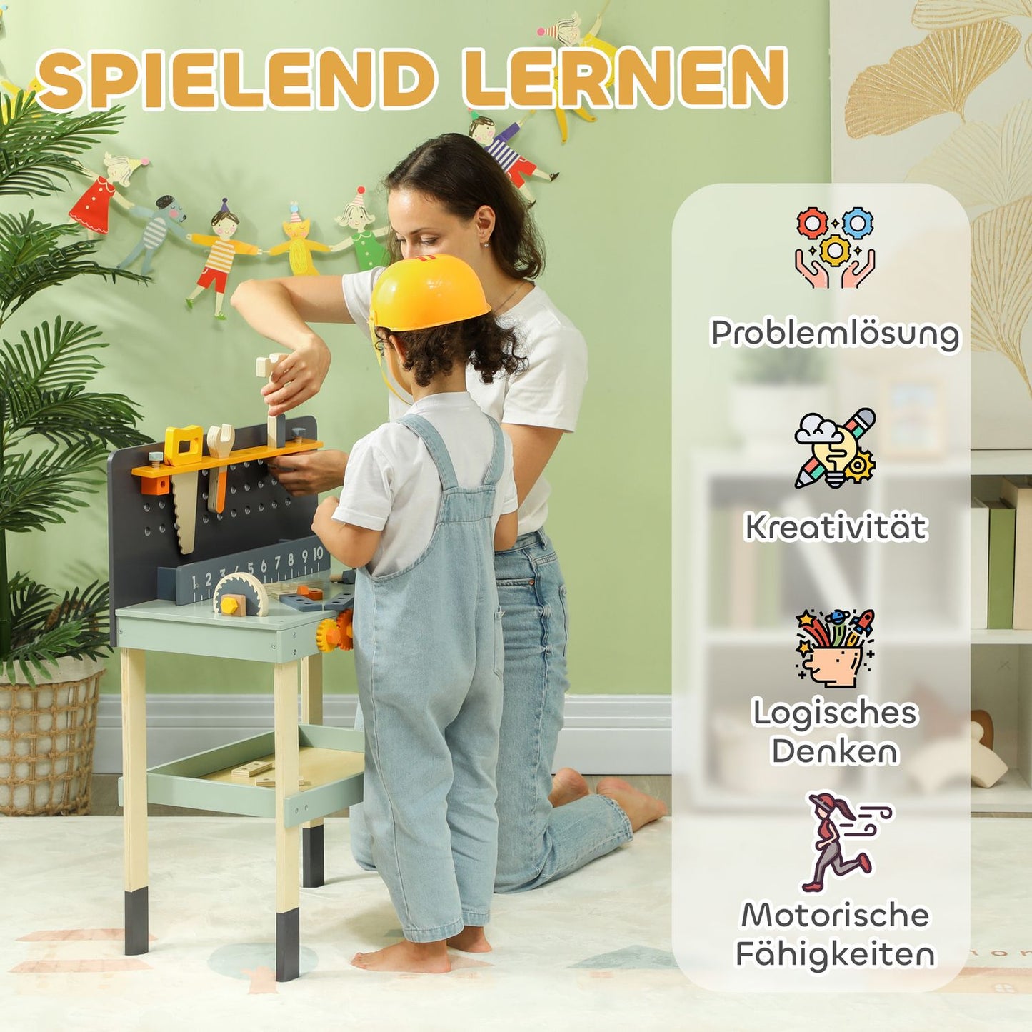 Tool bench set for children with accessories, ages 3-6