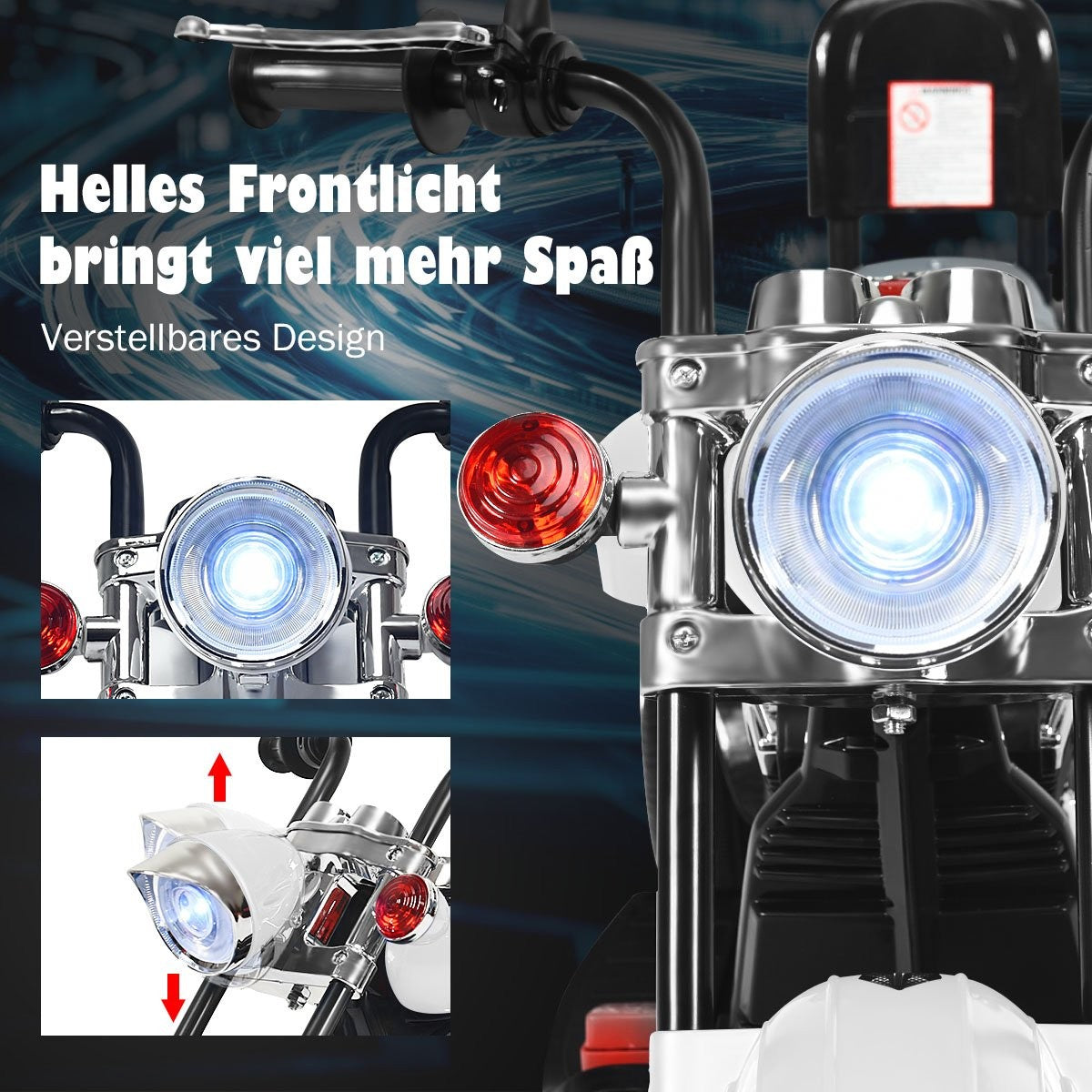 Chopper-style motorcycle battery-operated motorcycle 91 x 48 x 64 cm white + black