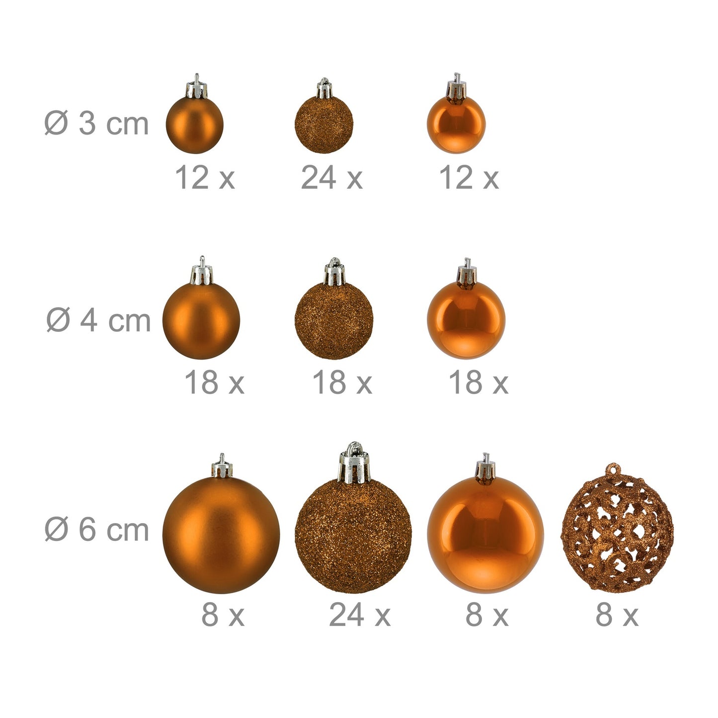 Christmas Baubles Set, 150 Pieces, Assorted Finishes