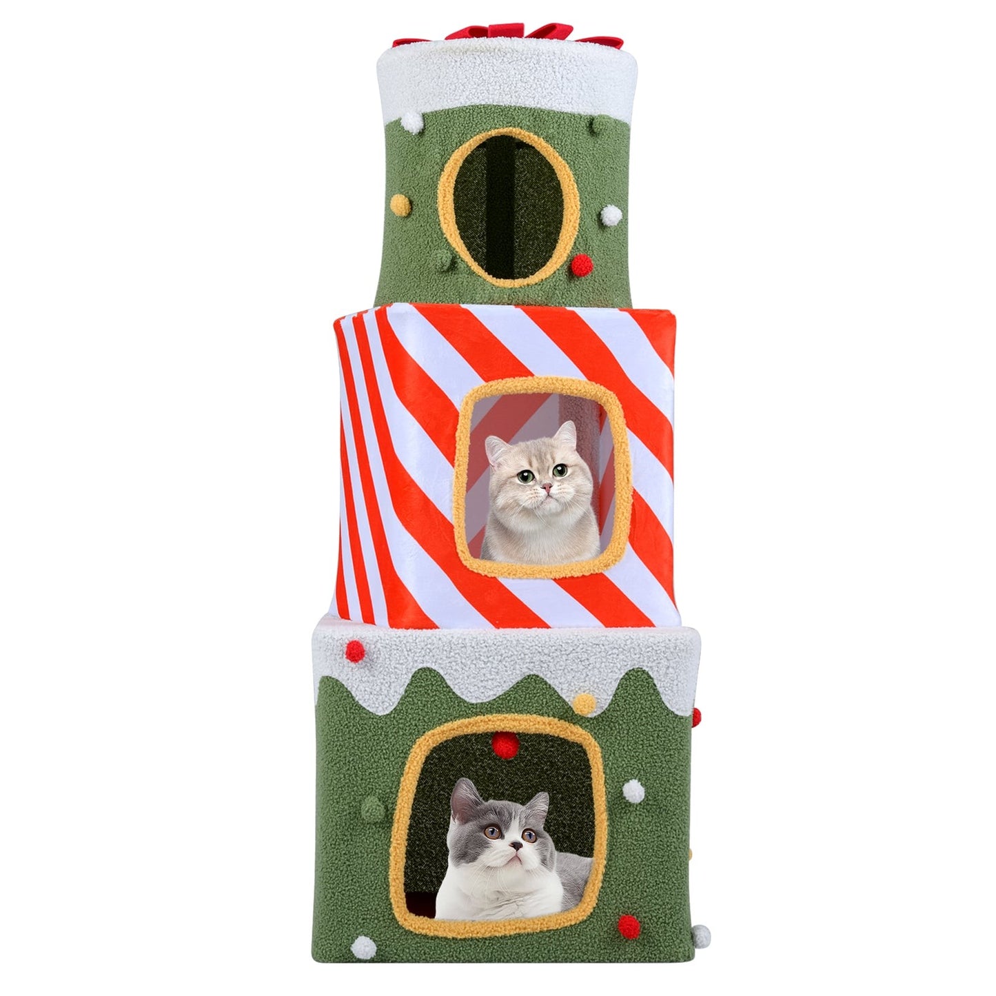 Christmas Cat Tree with 3 Cozy Houses, 120 cm Indoor