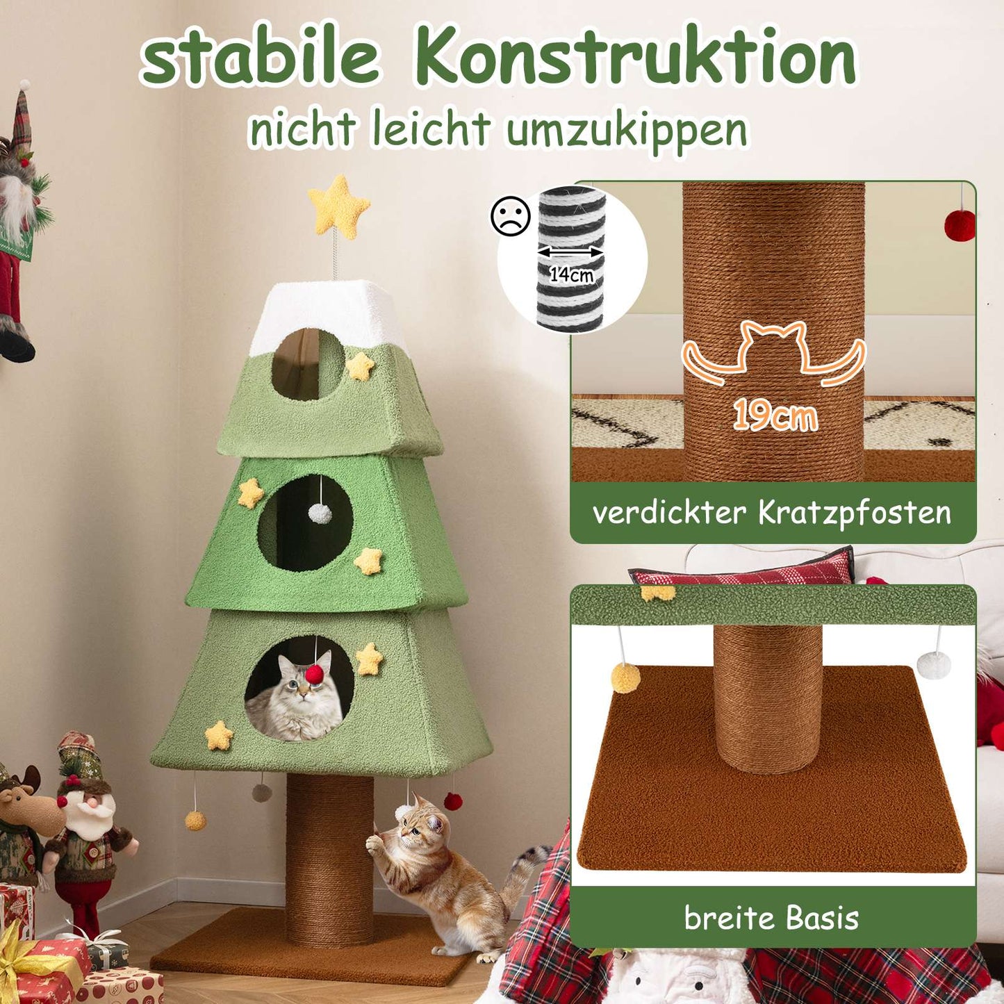 Christmas Cat Tree with Sisal Post, 162 cm, Green