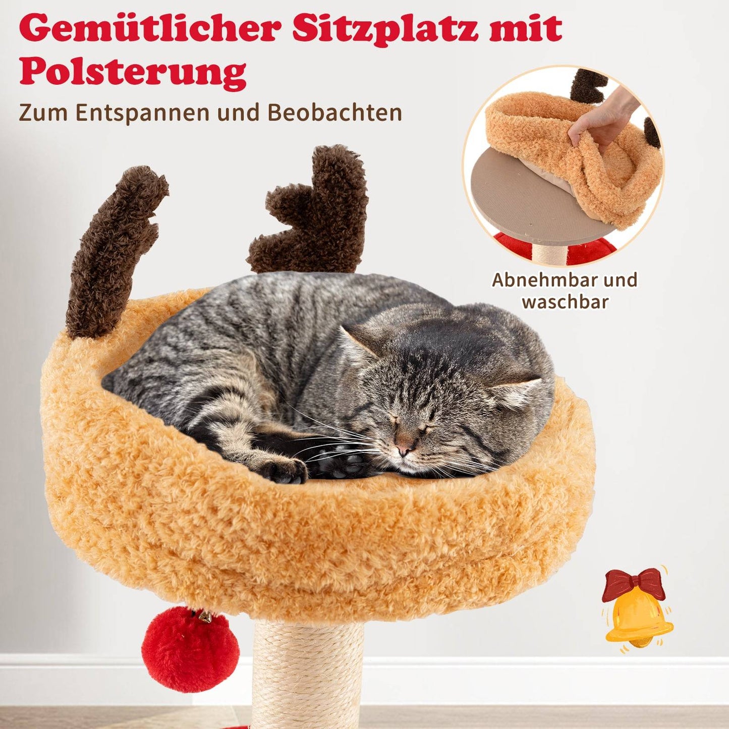 Christmas Cat Tree with Sisal Post, 80 cm, Cozy Bed
