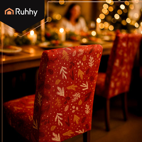 Christmas Chair Covers, Red, Elastic, Set of 6, 50x40x40 cm
