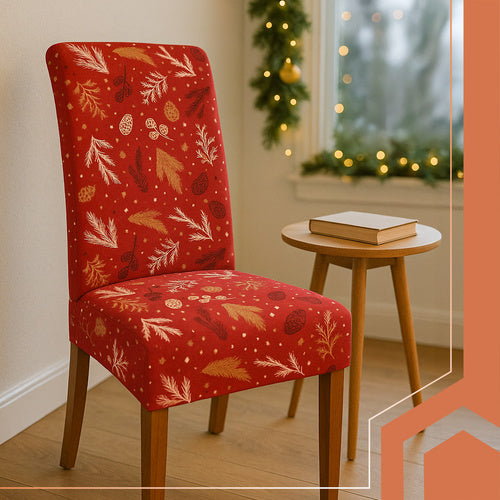 Christmas Chair Covers, Red, Elastic, Set of 6, 50x40x40 cm
