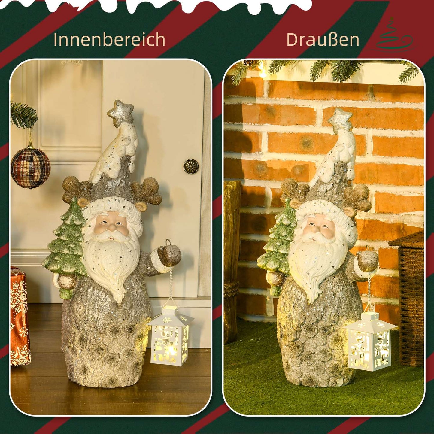 Santa figure with LED lights and Christmas tree, 55cm