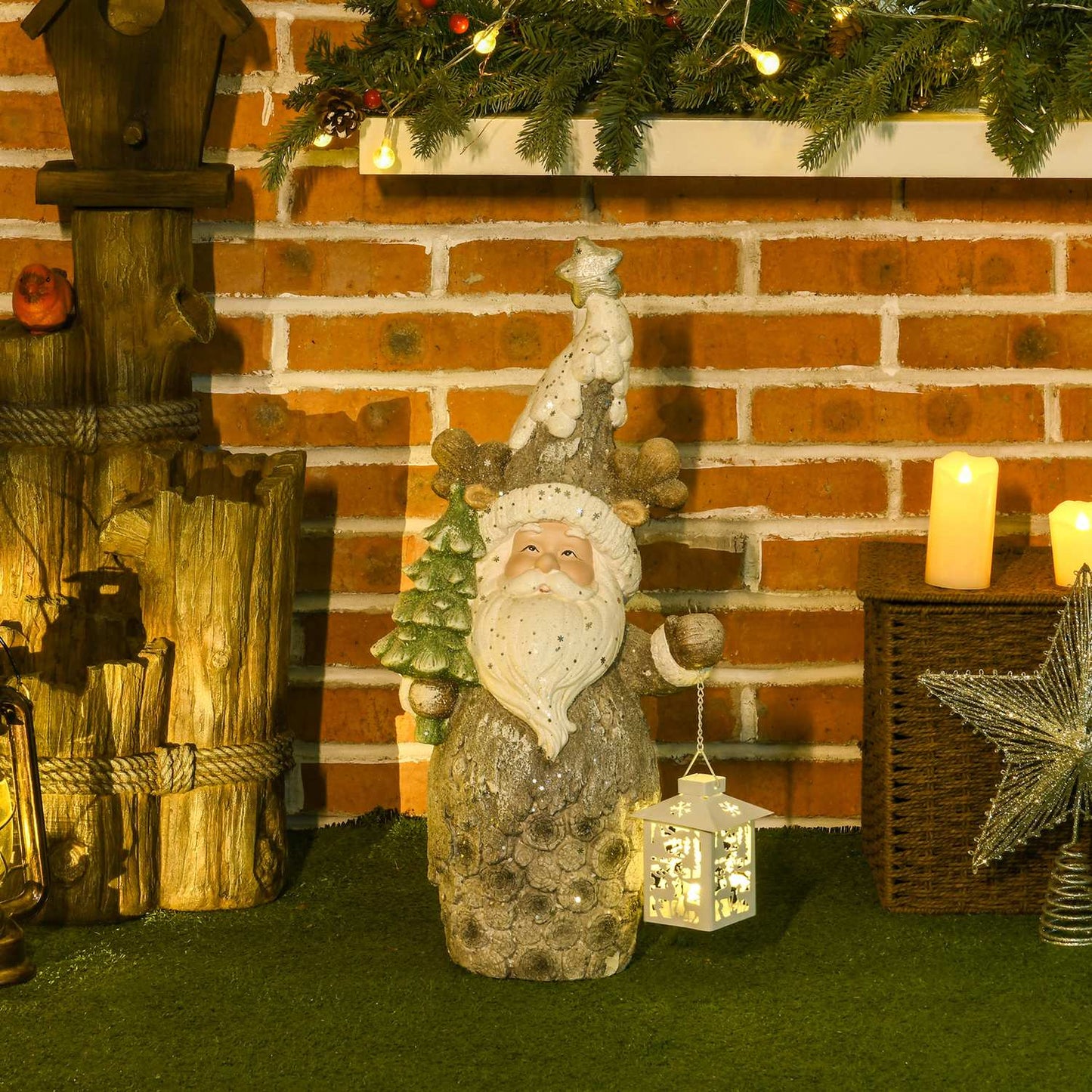 Santa figure with LED lights and Christmas tree, 55cm