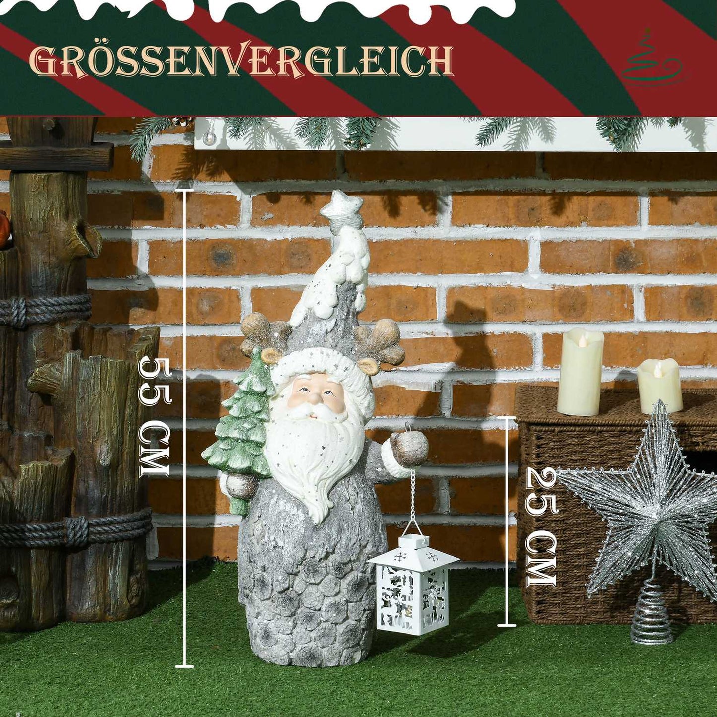 Santa figure with LED lights and Christmas tree, 55cm