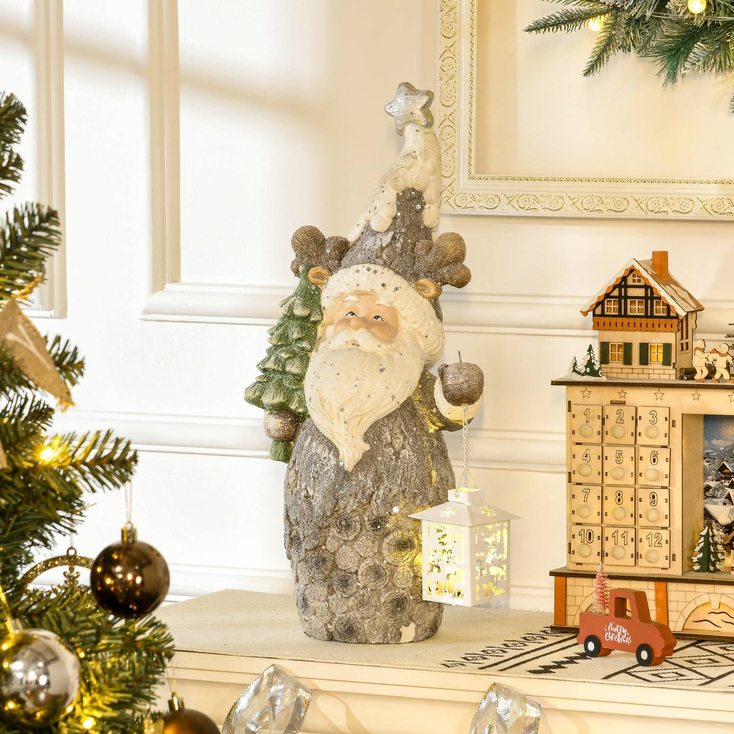 Santa figure with LED lights and Christmas tree, 55cm