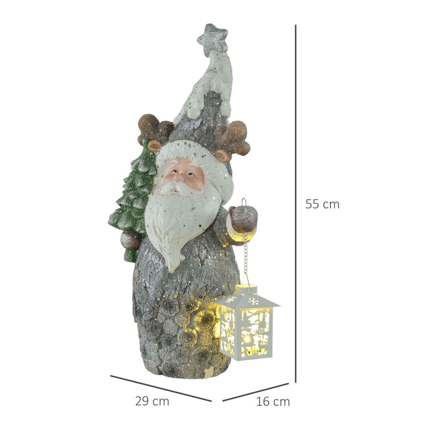 Santa figure with LED lights and Christmas tree, 55cm
