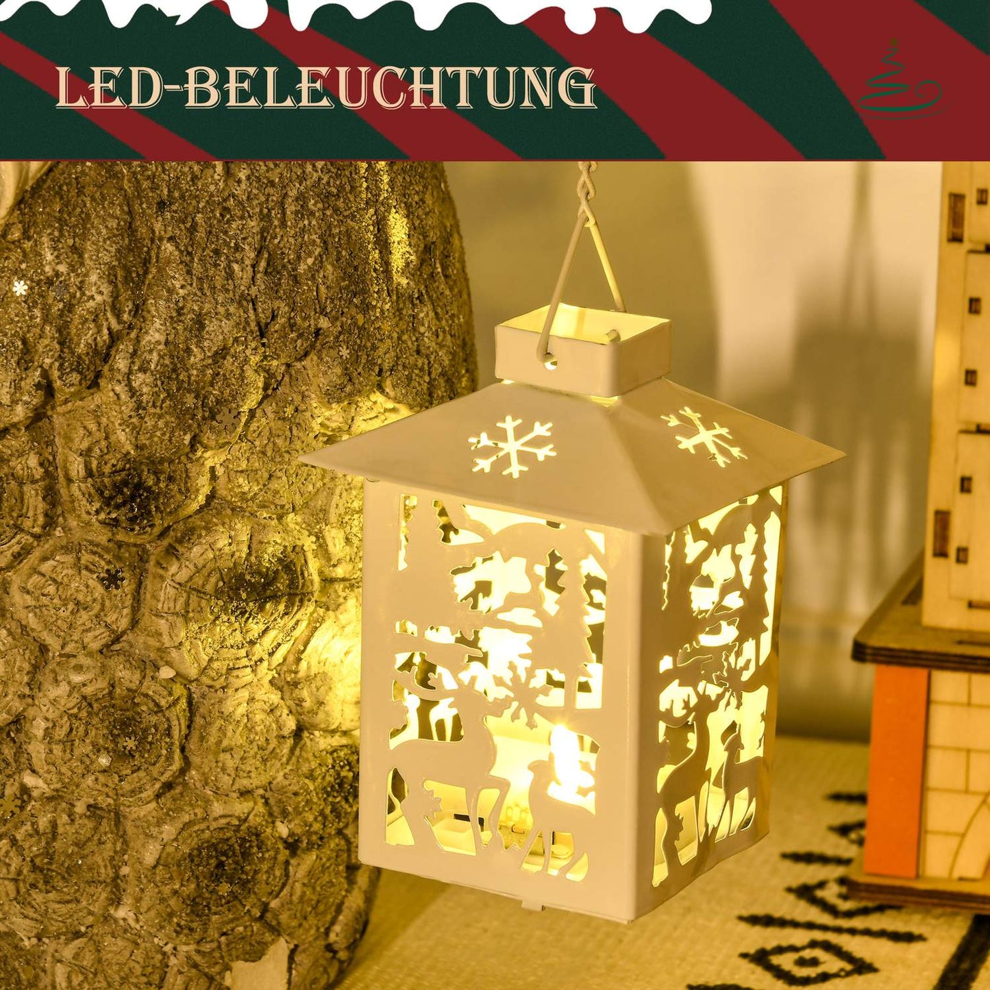 Santa figure with LED lights and Christmas tree, 55cm