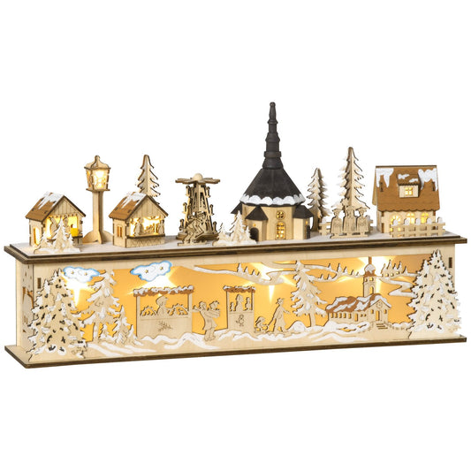 Christmas village decoration, LED-illuminated winter landscape, 45x10x25 cm