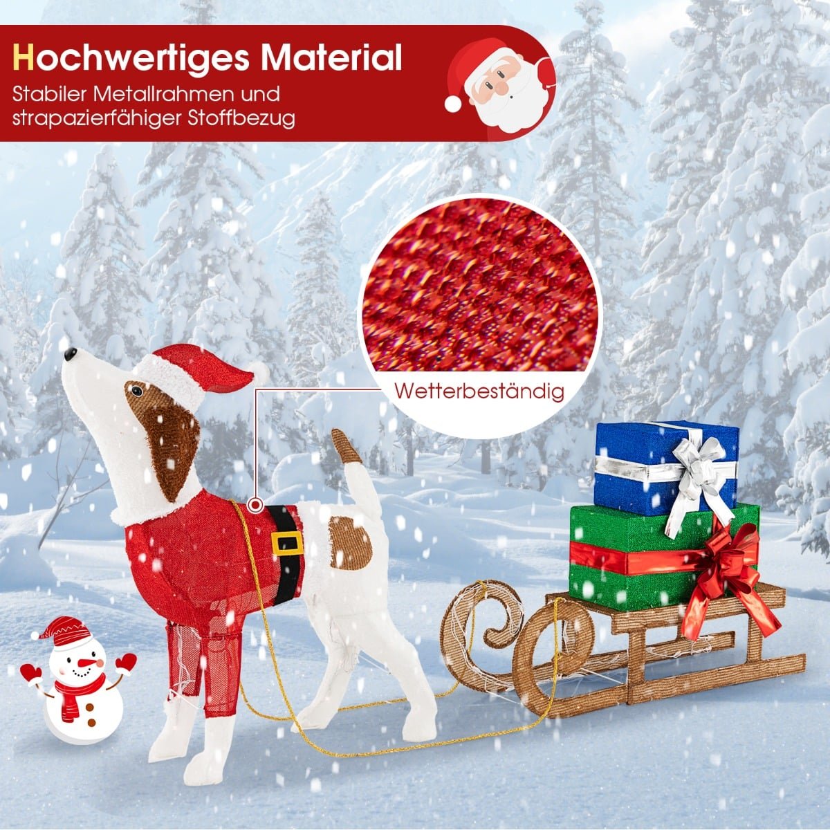 Christmas Dog & Sled Decoration with 170 LED Lights