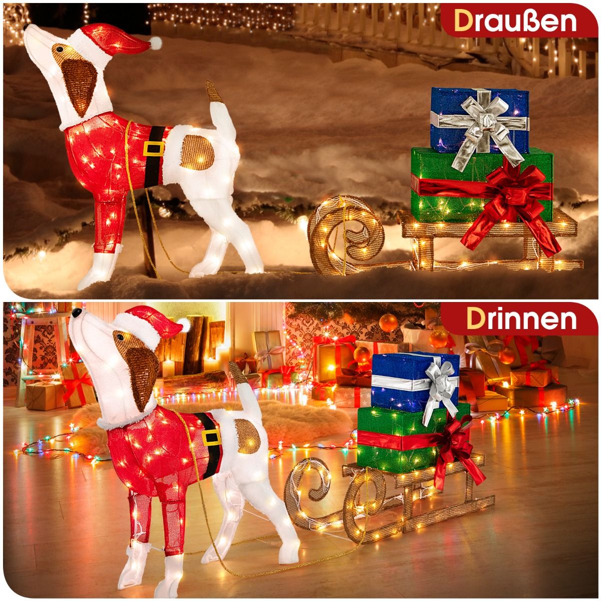 Christmas Dog & Sled Decoration with 170 LED Lights