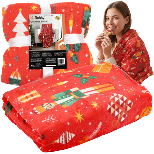 Christmas Flannel Blanket, 150x200 cm, Red Polyester