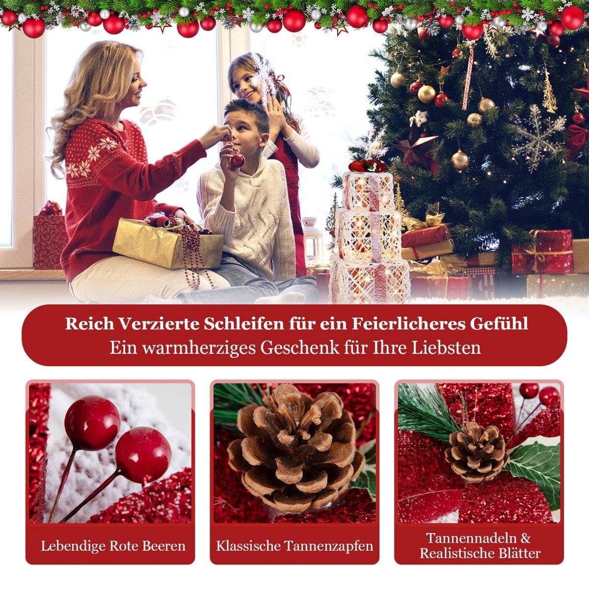 Christmas Gift Boxes Set of 3 Lighted Gift Boxes with Bows LED Lights 6H Timer