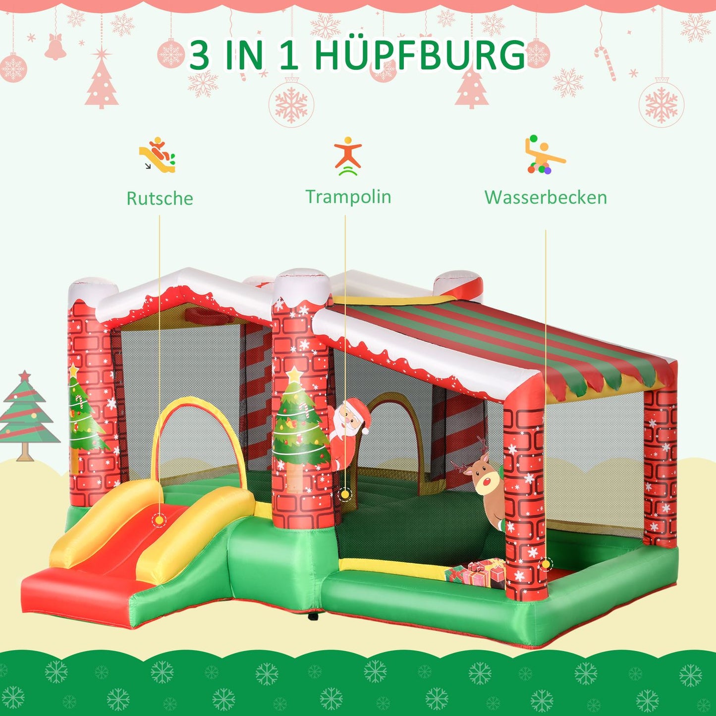 Inflatable Christmas castle for children with slide and ball pit