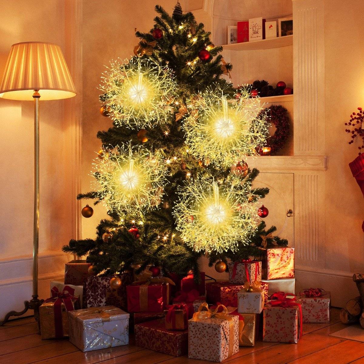Christmas Light Ball Pack of 2 LED Balls for Hanging Christmas Lights for Outside and Inside Gold