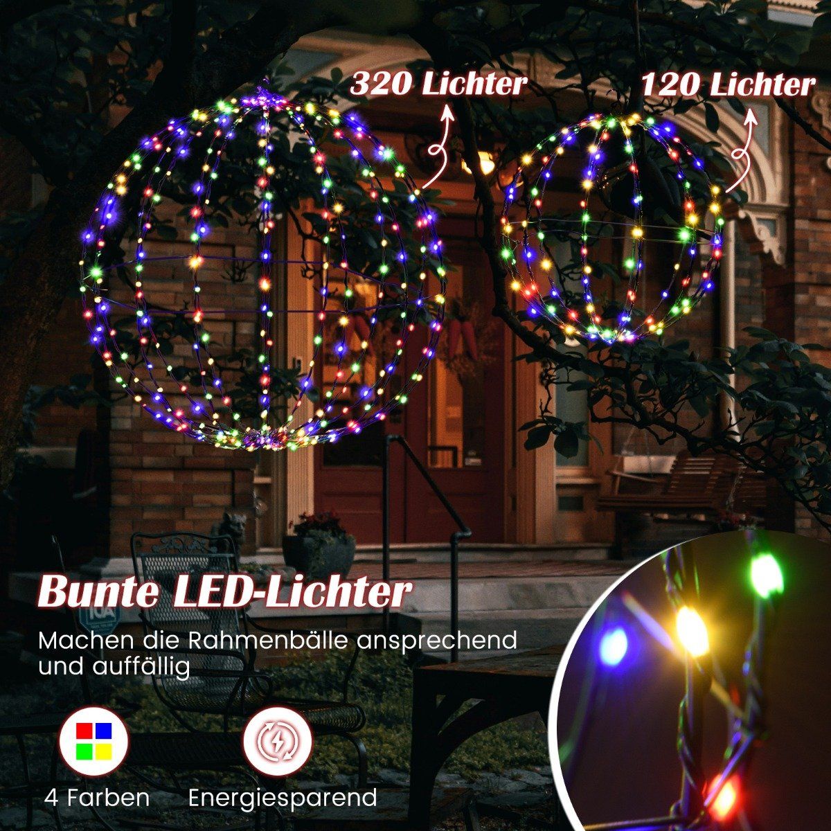 Christmas Light Ball Pack of 2 LED Balls for Hanging and Standing Christmas Lights