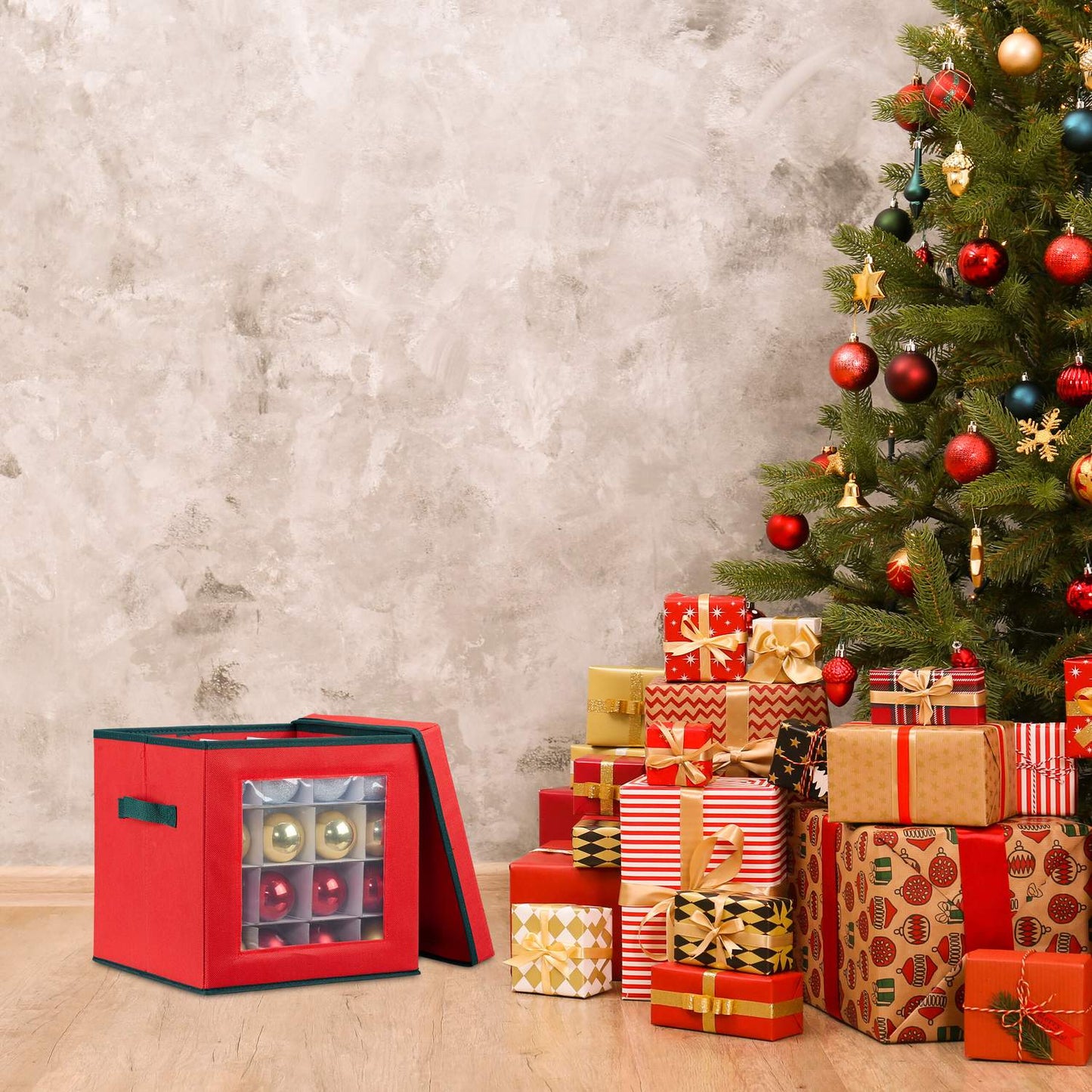 Christmas Ornament Storage Box with Adjustable Dividers
